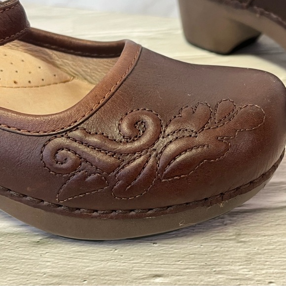 Dansko Savanna Flower Embossed Brown Leather Mary Jane Clog Shoe - Picture 3 of 16
